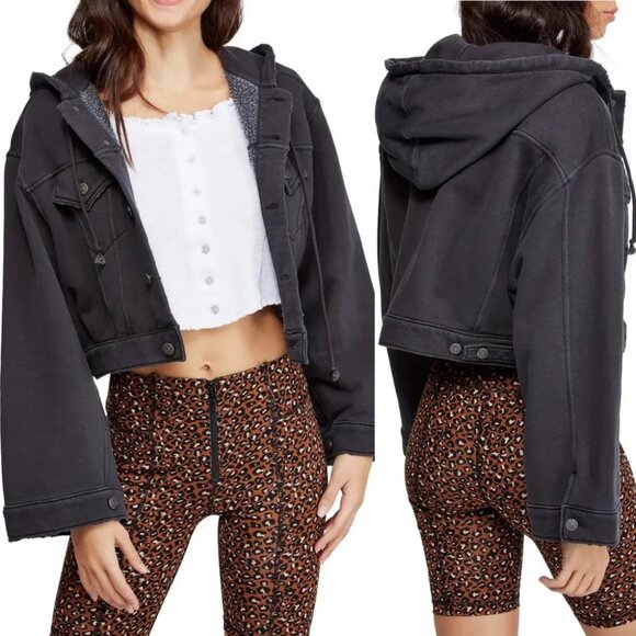 NWT Free People‎ Dreamers Charcoal Jacket Sweatshirt Size Small New With Tags S - Picture 2 of 15